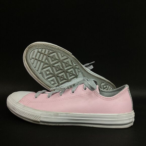 Converse All-Star - Girl's Sz 3 - Pink Leather Low Top Skate Shoes - 666194C - Picture 1 of 10